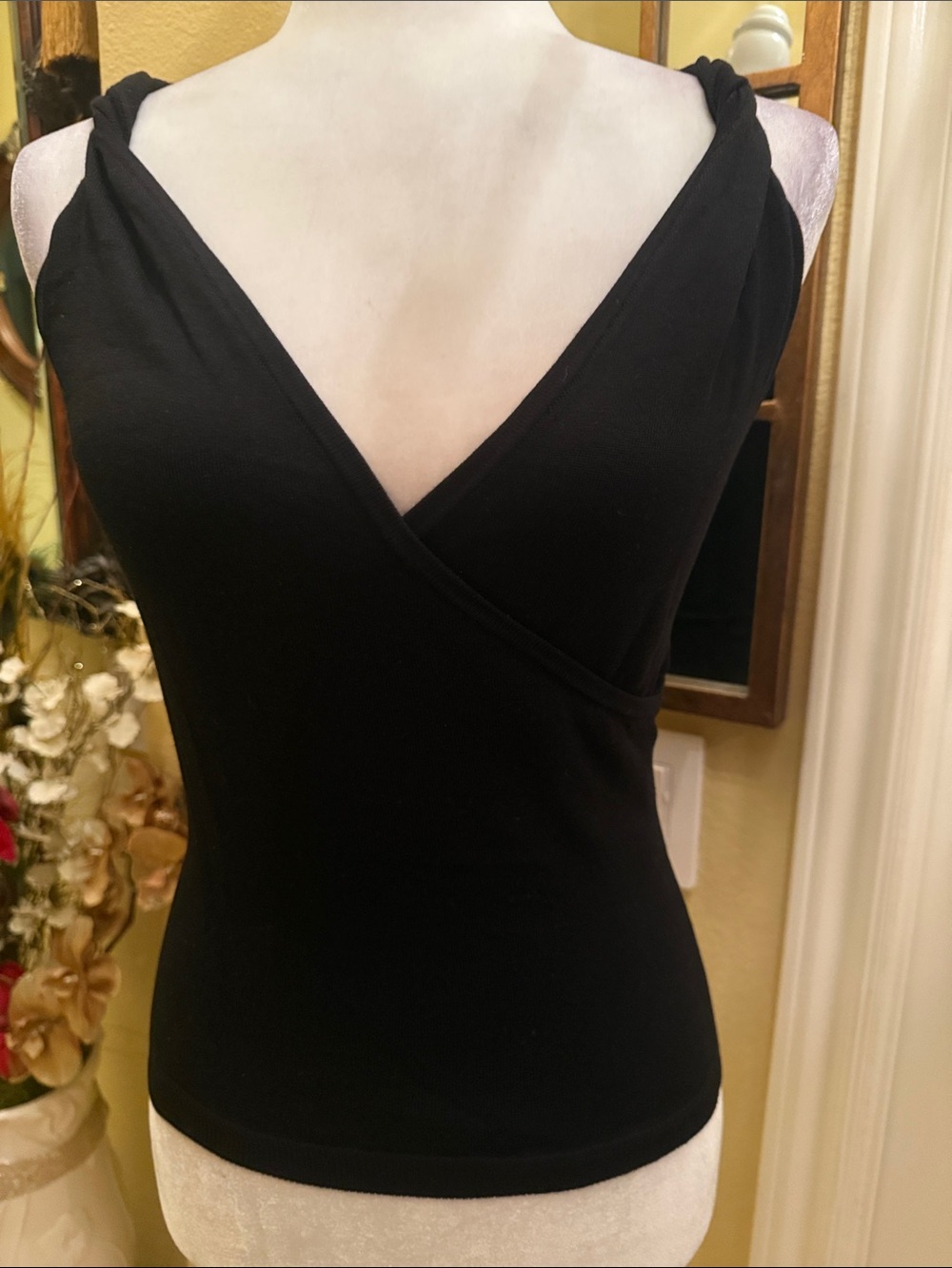 BCBGMaxAzria Black Silk Blend Knit V-Neck Front Wrap Top NWT